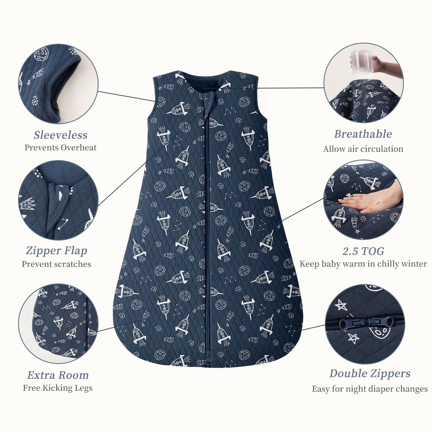Looxii Baby Winter Sleeping Bag, Cotton, 2.5 Tog, Warm Winter Sleeping Bag, Soft Baby Sleeping Bag, Newborn in 6-12 Months, Perfect for Autumn, Winter