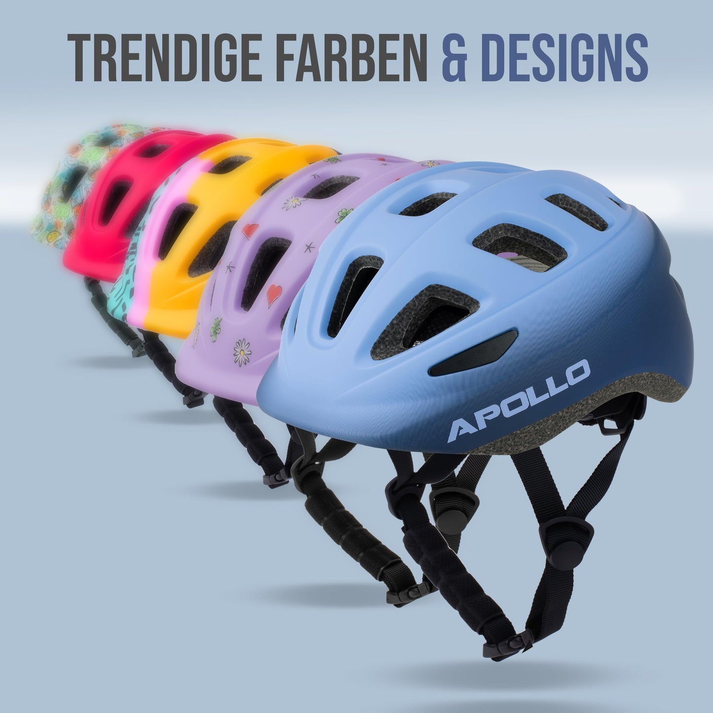 Apollo Kinder Fahrradhelm, Helm für Kinder & Jugendliche, Multisport Helm, Fahrradhelm Mädchen, Fahrradhelm Jungen, Kinderhelm ab 3 Jahre, Verstellbarer Kinder-Helm, ab Größe 48, für Fahrrad & Roller