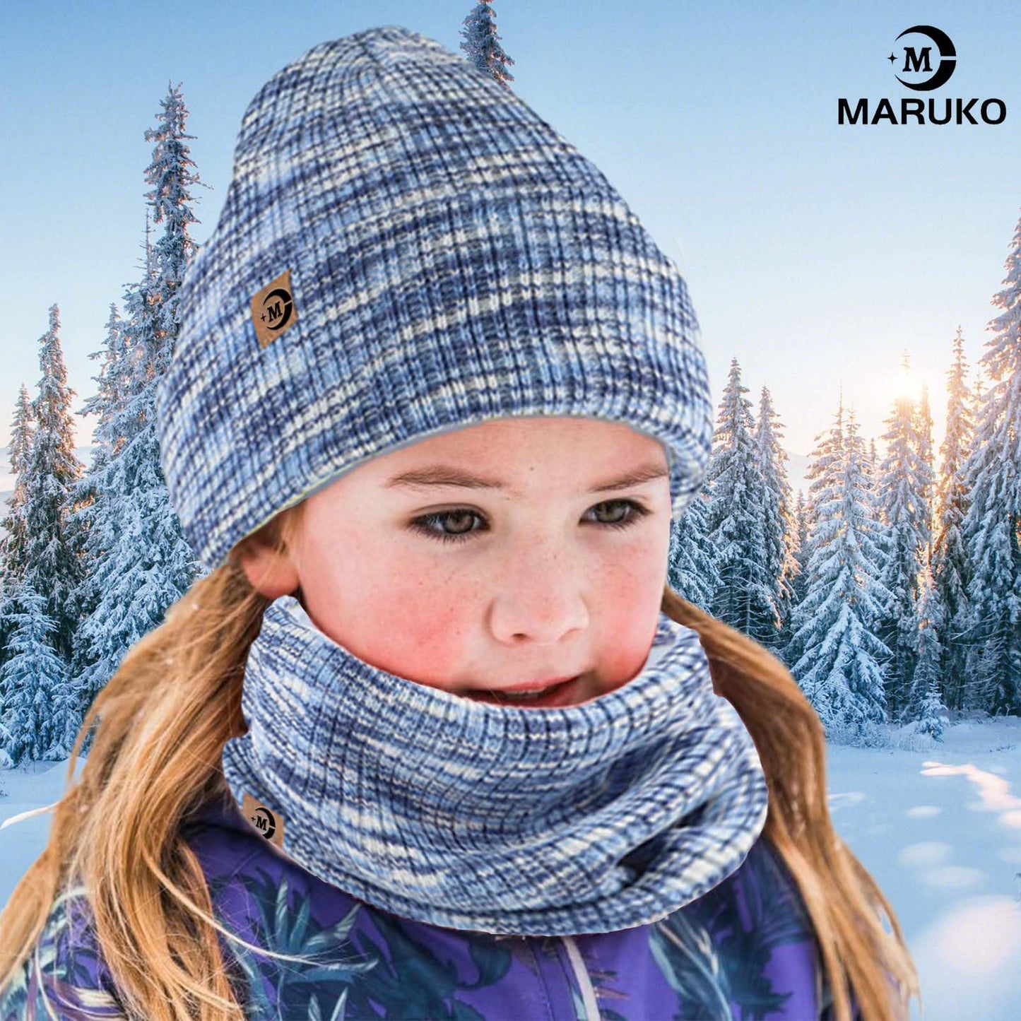 MARUKO Children's Winter Hat Scarf Gloves Set 3 in 1, Toddler Knitted Beanie Neck Warmer, Thick Fleece Thermal Knit Hat Scarf Gloves Set for Children Aged 2-8