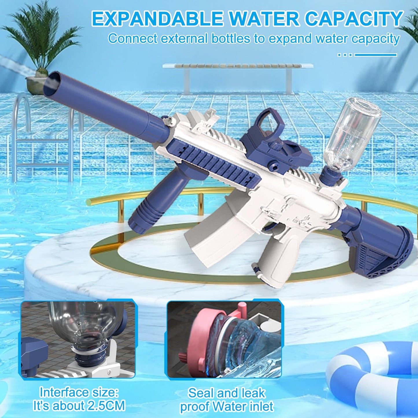Elektrische Wasserpistole Sehr Stark Wassermaschinenpistole mit Wiederaufladbare Batterie Squirt Gun Wasser Spielzeug bis zu 20ft,Outdoor Water Gun Schießspiel für Erwachsene and Kinder (Blau)