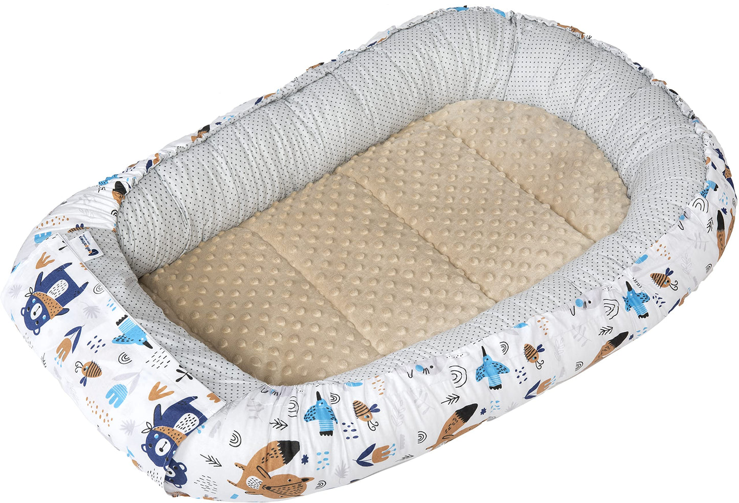Medi Partners Babynestchen Babynest Set 100x60x15 Kuschelnest 5 teilig herausnehmbarer Einsatz Kokon Nestchen Babys Neugeborene 100% Baumwolle (REH mit Grauem Minky) - Meloni2