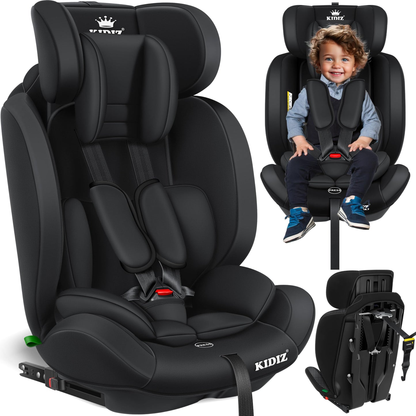 KIDIZ® Autokindersitz Kinderautositz Gruppe 1+2+3 9-36 kg 5-Punkt-Sicherheitsgurt, Autositz, Kindersitz, Einstellbare Kopfstütze, Mitwachsende Sitzerhöhung 1-12 Jahre, Stabil und Sicher - Meloni2