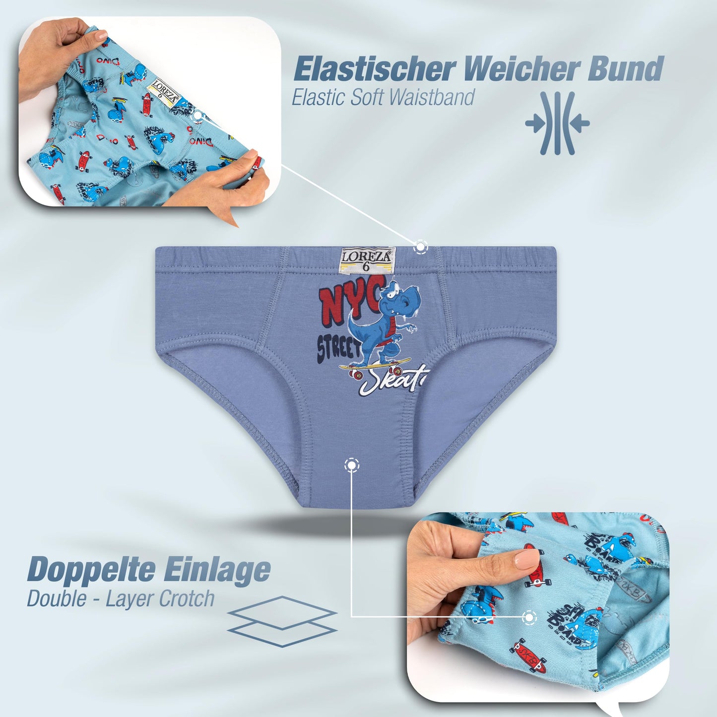LOREZA ® 10 Pack Jungen Slips aus Baumwolle Unterhosen Größe 92-158