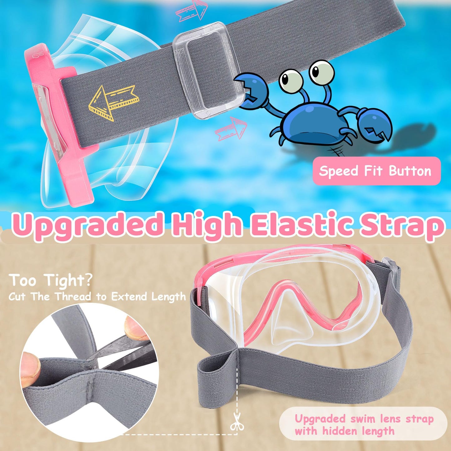 Vvinca Children's Diving Goggles with Fabric Band, Swimming Goggles Children for Years Boys Girls, Snorkel Mask Children 180° Panorama Anti-Leak Diving Mask Children for 3-13 Years