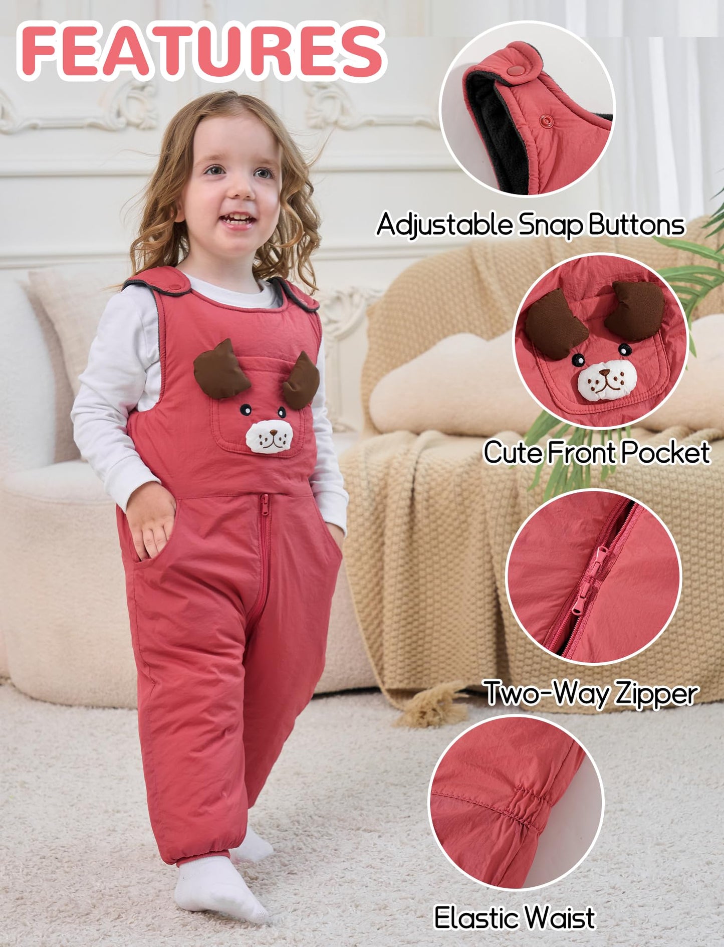 FEOYA Baby snowsuit winter stitch girls winter jacket fleece cute. Children's clothing sleeveless fashion boys romper lined round neck collar warm with zip black 9 months - 4 years