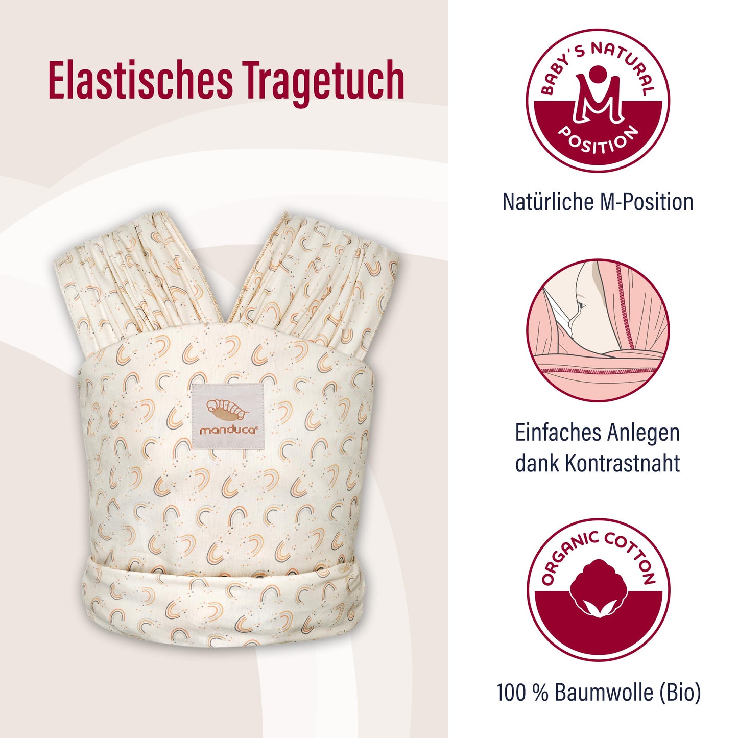 manduca Sling - Babytragetuch - Elastische Babytrage für Neugeborene von der Geburt bis zu 15 kg - Bio-Baumwolle - GOTS zertifiziert