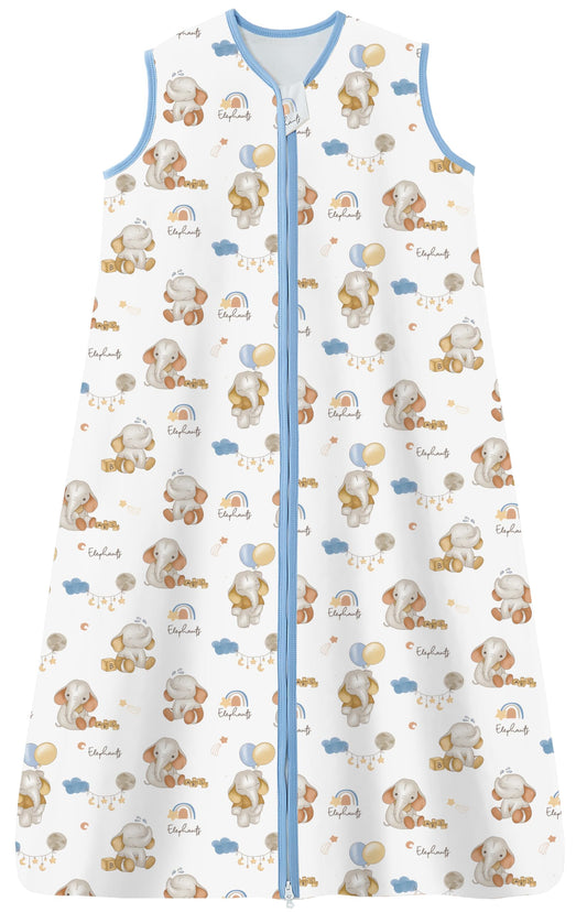 Chilsuessy Children's Sleeping Bag 1.5 Tog Pack of 2 Baby Sleeping Bag Made of 100% Cotton, Baby All-Year Sleeping Bag Pyjamas for Boys and Girls, 1.5 Tog/Elephant Lion + Green, 110 cm / Baby Height