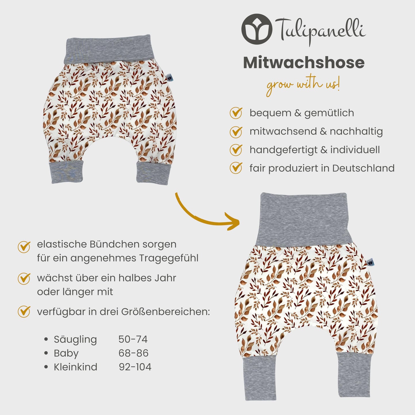Handmade Baby Baggy Trousers, Handmade Cotton Jersey Grows with Your Gown, Sizes 50-74, 68-86, 92-104, Fairly Produced in Germany (Sea Creatures, 50-74)