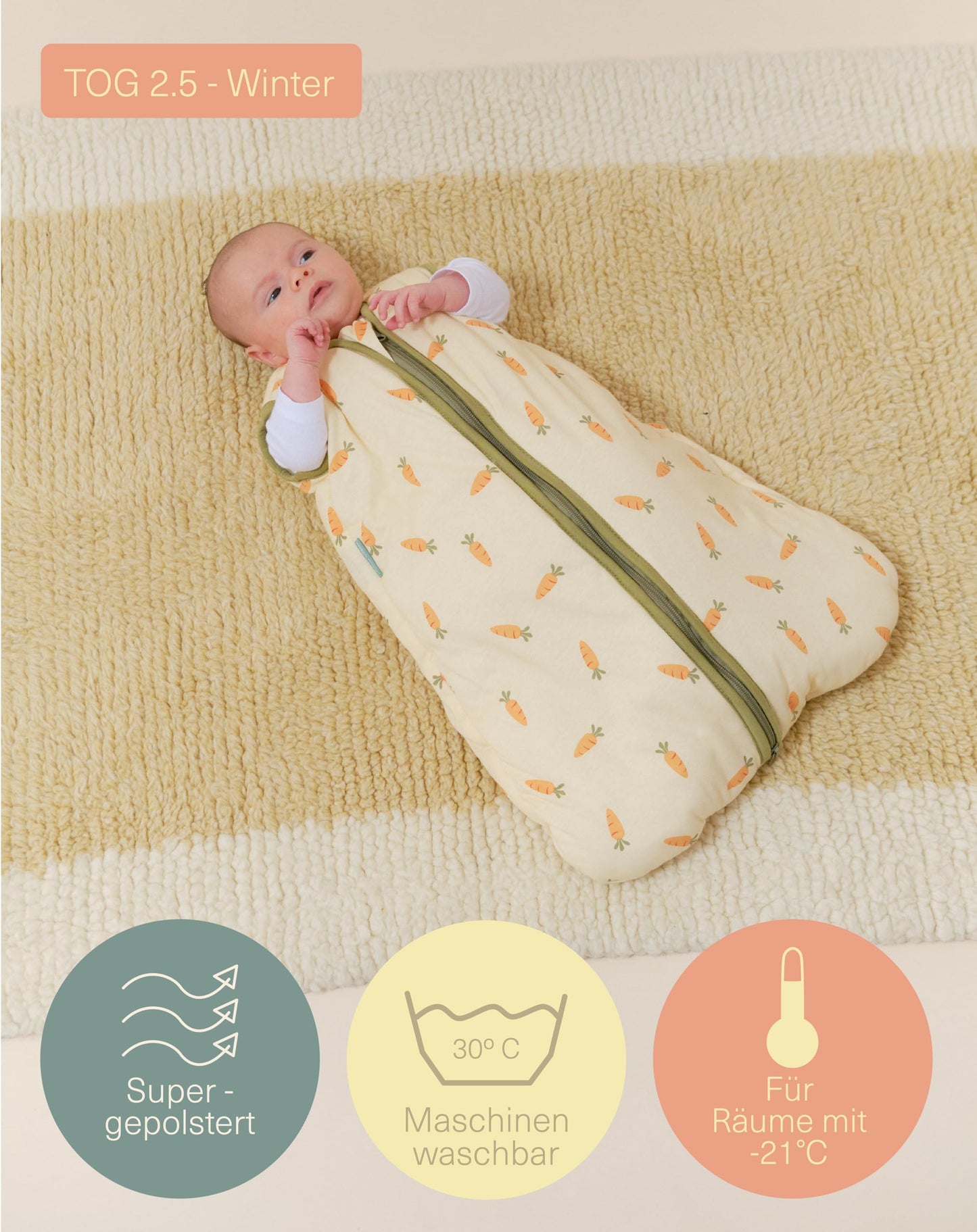 molis&co - Baby Sleeping Bag 2.5 TOG - All-Year Sleeping Bag - Baby Sleeping Bag Newborn - 100% Cotton (Oeko-Tex 100), Sleeveless Winter Sleeping Bag Padded - Premium Quality - Colima (70 cm)