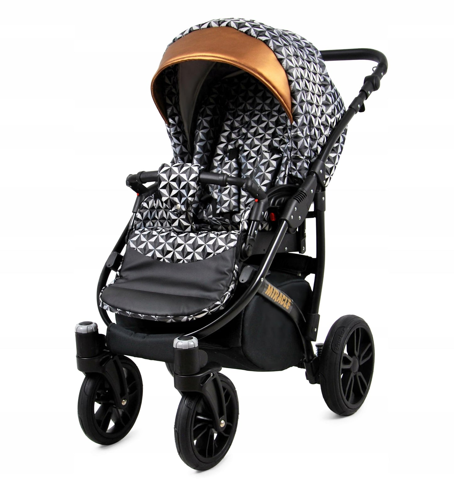 BabyLux Miracle 2-in-1 Baby Pushchair Deep and Pushchair with Accessories Adjustable and Foldable Aluminium Construction Waterproof Non-Removable Wheels Gold Leaf
