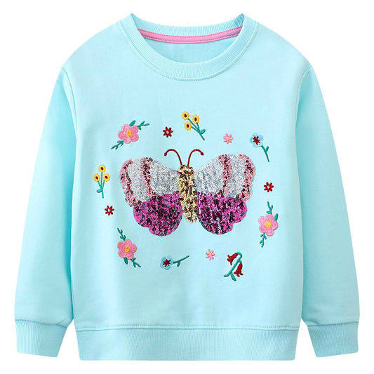 Baogaier Sweatshirt Mädchen Pullover Baumwolle Leichtgewicht Casual Sport Langarmshirt Pailletten Pelzig Tierdruck Kinder Kleidung Langarm Rundhalsausschnitt Tops 2-7 Jahre, Gr.92-122