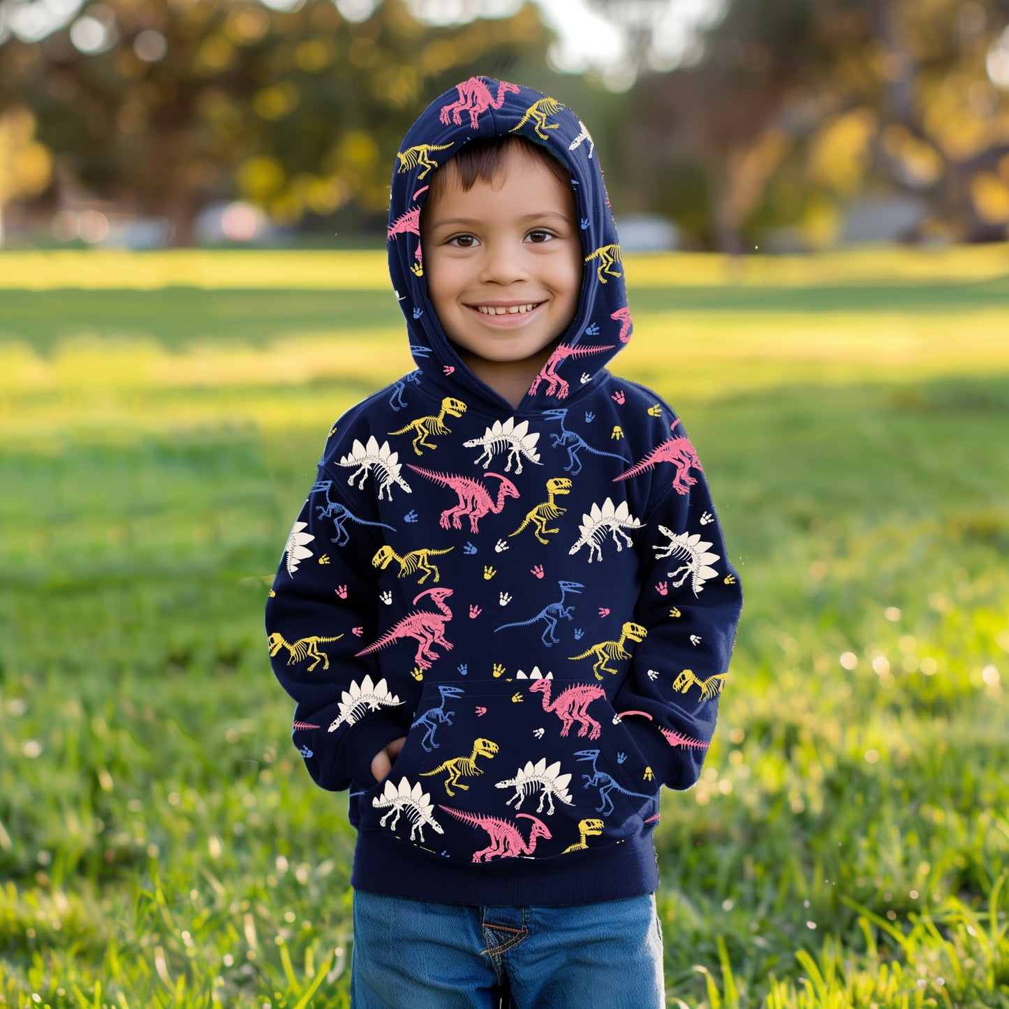 CM-Kid Hoodie Jungen Kapuzenpullover Langarm Bunt Kinder Sweatshirts Traktor Truck Dinosaurier Tops 1-7 Jahre Gr.92-134