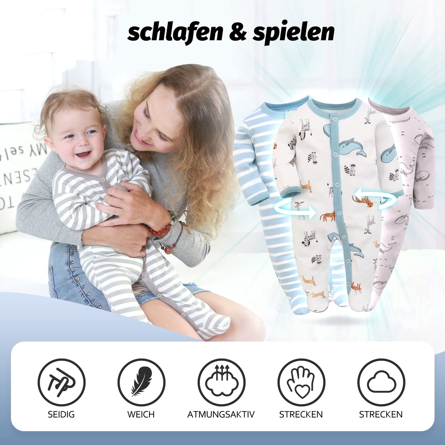 3PCS Baby Sleepsuit Baby Pajamas Baby Sleeping Bag Cotton with Feet with Buttons Size 56 62 68 for Boy Girl Newborn