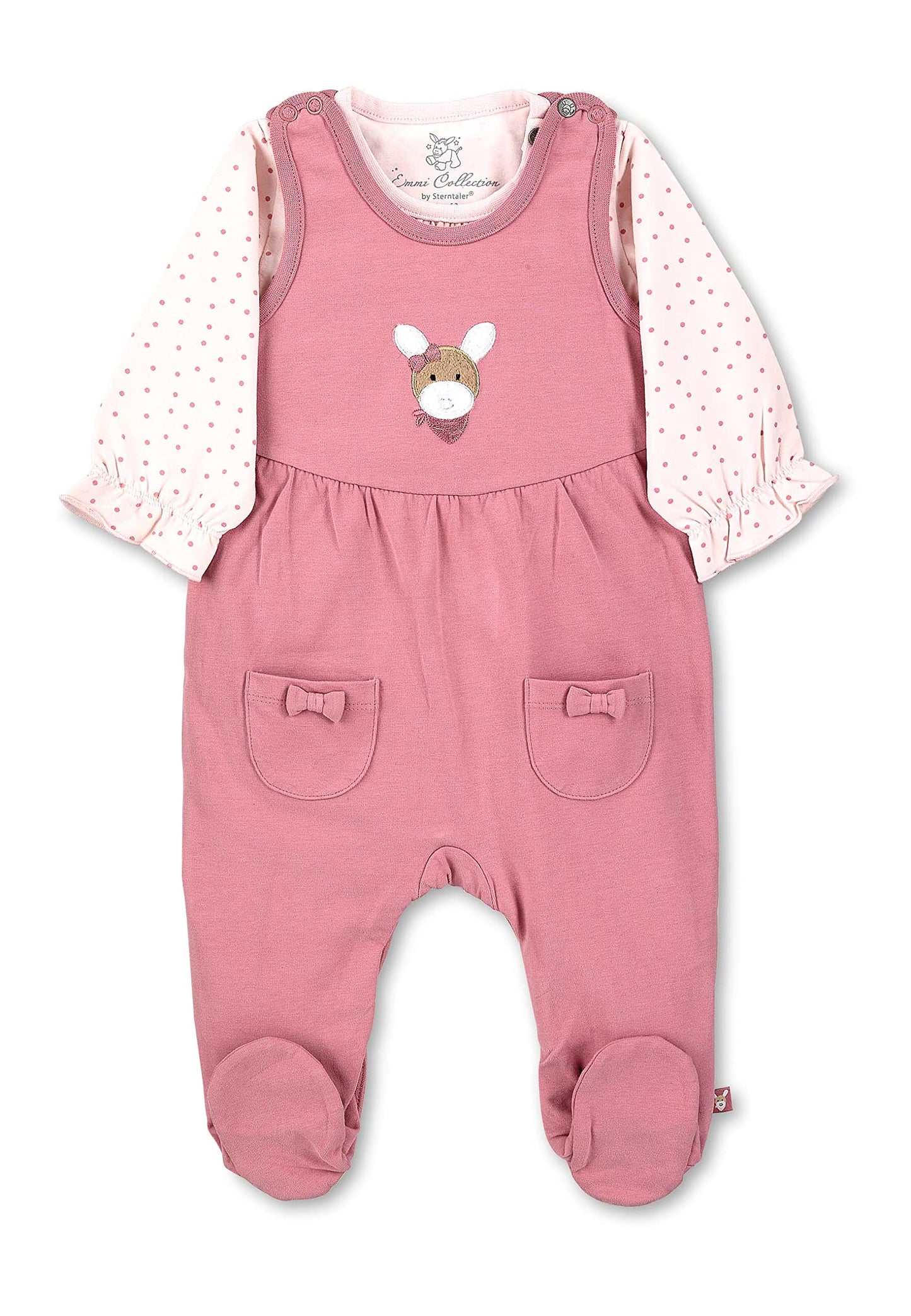 Sterntaler Baby Girl Romper GOTS Set Emmi - Romper Baby, Baby Romper - made of single jersey with donkey appliqué - pink
