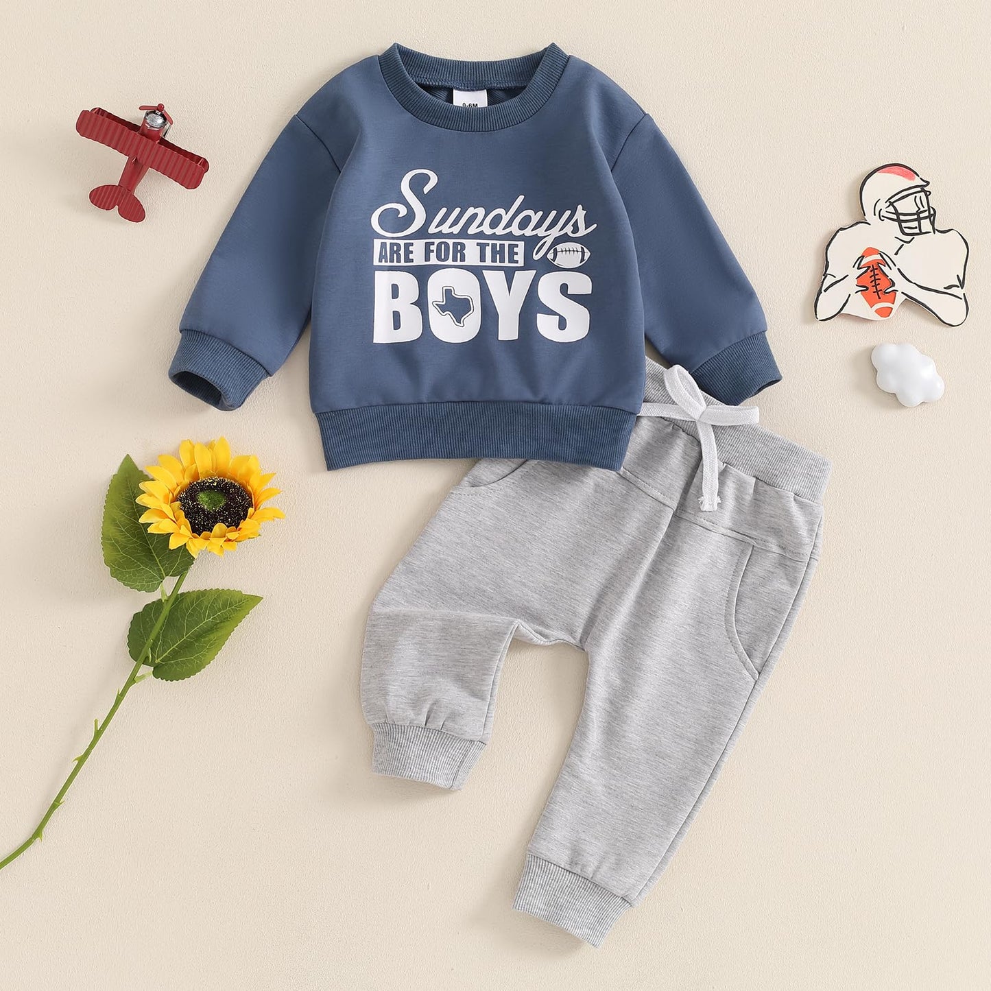 ZyHwShine Kleinkind Baby Jungen Fußball Outfit On Sundays We Watch Football with Daddy Sweatshirt Top Pants Infant Fall Clothes