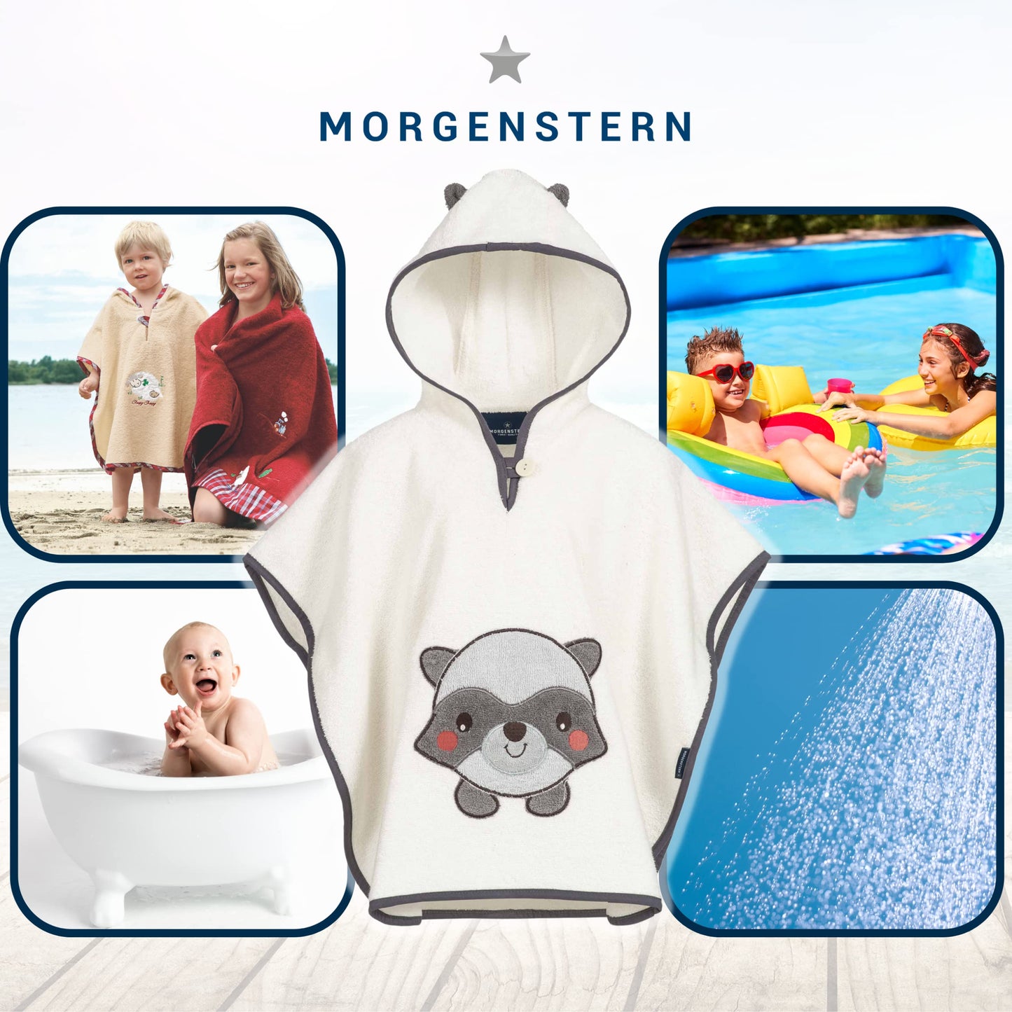 Morgenstern Bath Poncho Children's Baby Girls Boys 100% Cotton Oeko-Tex Baby Bath Towel Hooded Towel Bathrobe Terry Cloth
