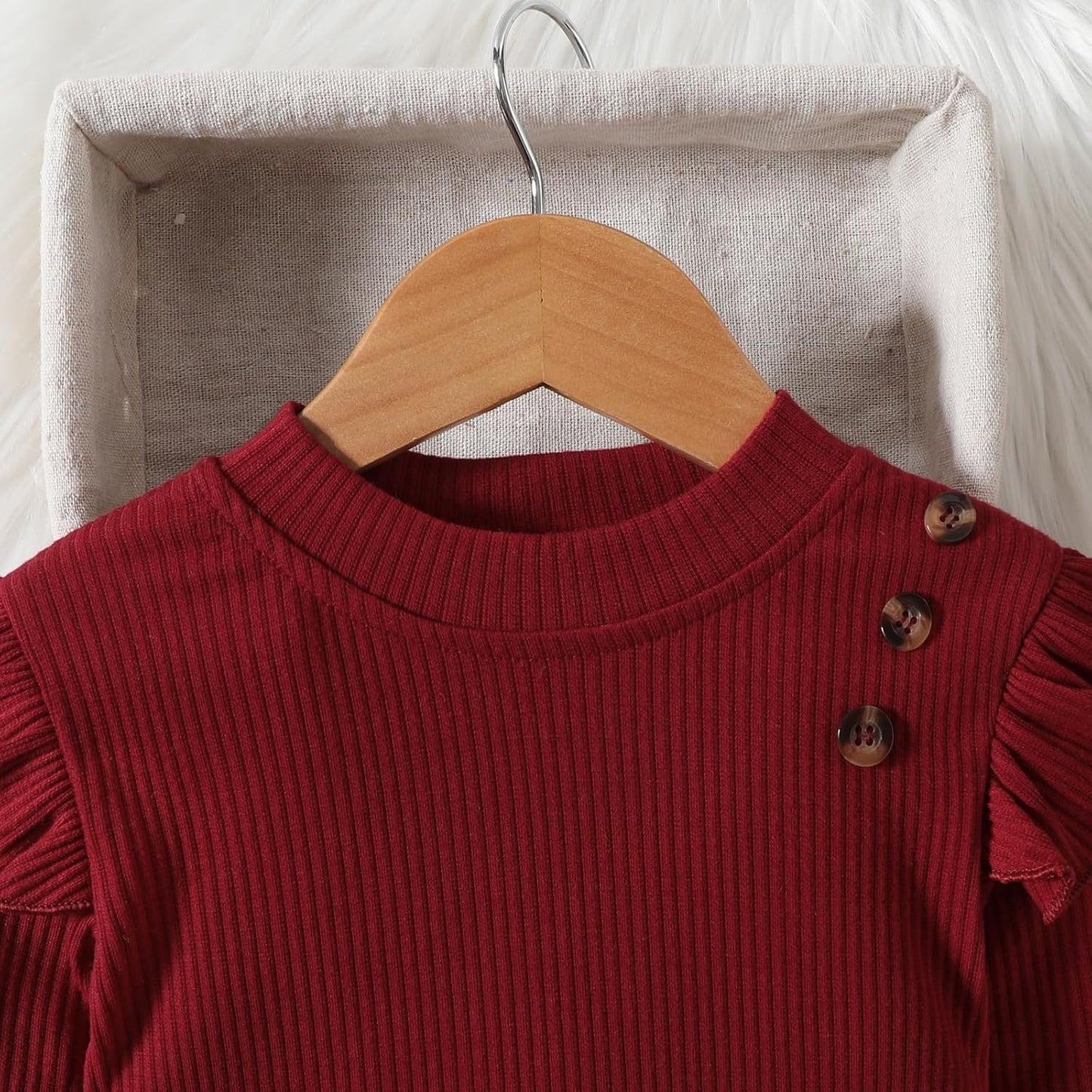 UUAISSO Kleinkind Baby Mädchen Kleidung Langarm Gerippte Oberteile Plaid Tweed Muster Rock Baskenmütze Herbst Knopf Outfits Sets