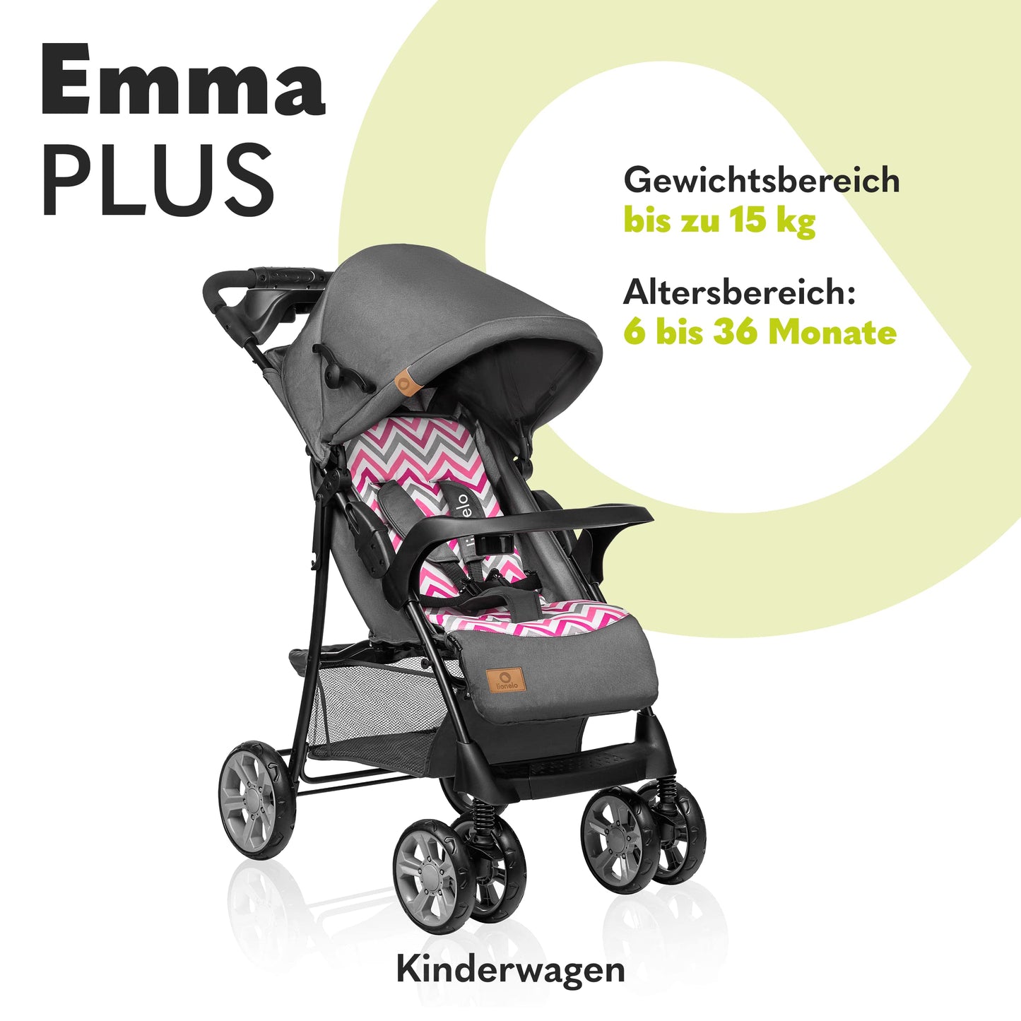 LIONELO Emma Plus Kinderwagen bis zu 15 kg, Kindersportwagen, leicht modern klein Buggy mit Liegeposition, zusammenklappbar, große Räder, großer Korb, Tasche Stone