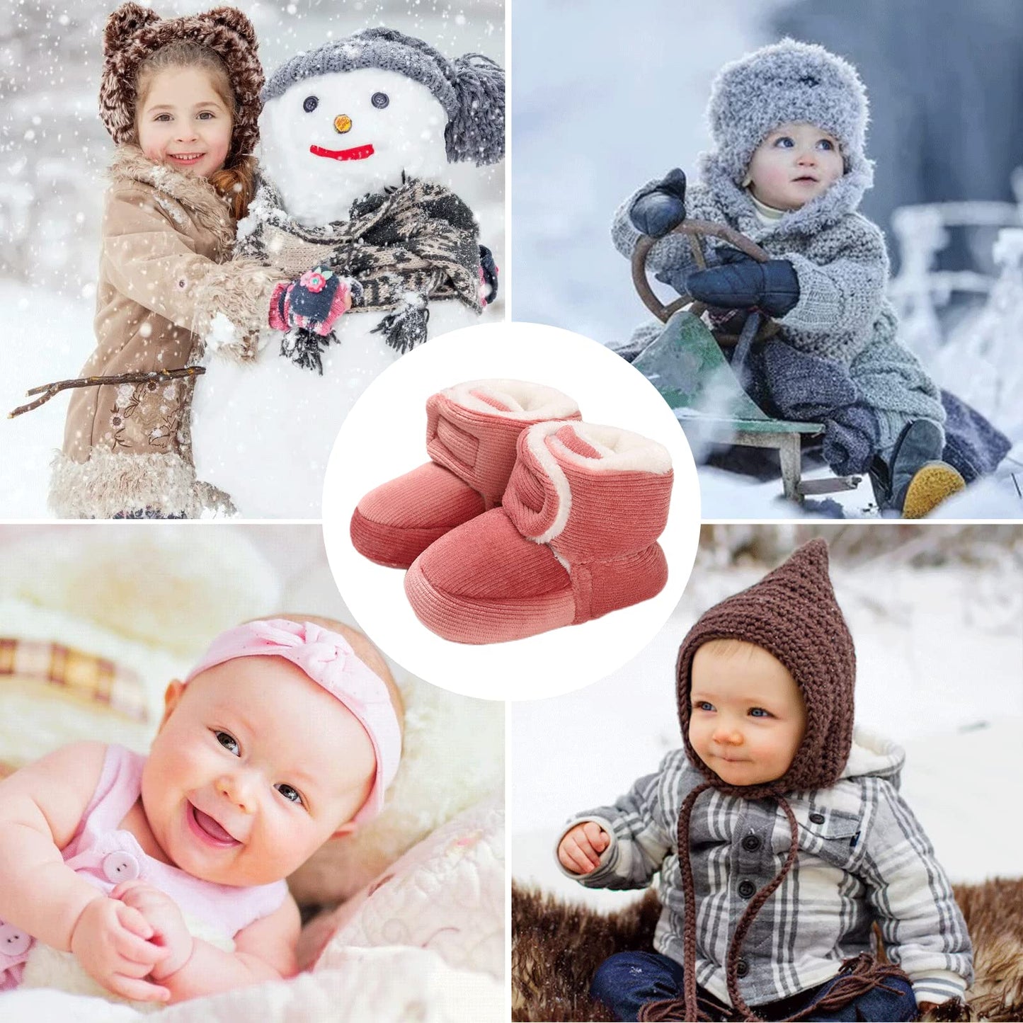 Baby Newborn Fleece Bootie, Winter Warm Non-Slip Soft Sole Winter Shoes, Sock Shoes, Cute Adjustable Crawling Shoes, Prewalker Boots for Girls and Boys, Toddler Size 0-18 Months