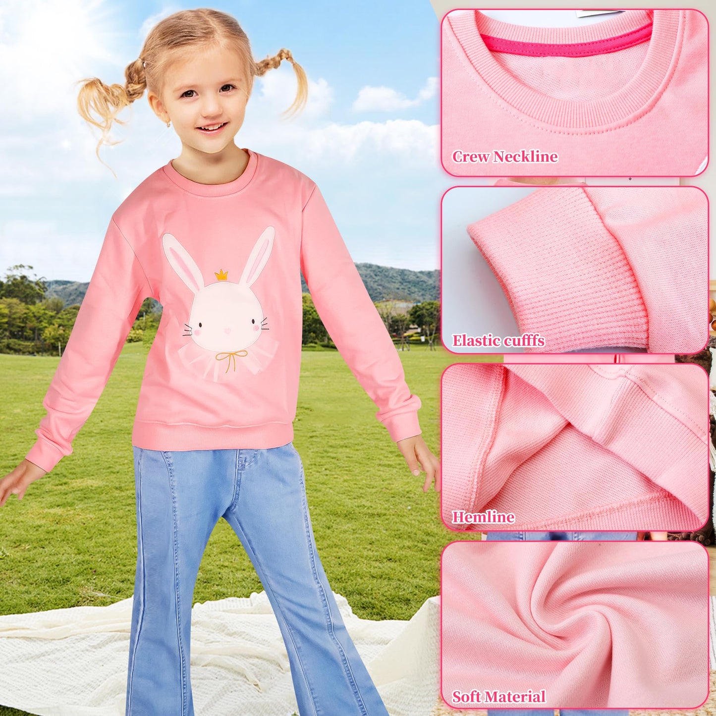 Baogaier Sweatshirt Mädchen Pullover Baumwolle Leichtgewicht Casual Sport Langarmshirt Pailletten Pelzig Tierdruck Kinder Kleidung Langarm Rundhalsausschnitt Tops 2-7 Jahre, Gr.92-122