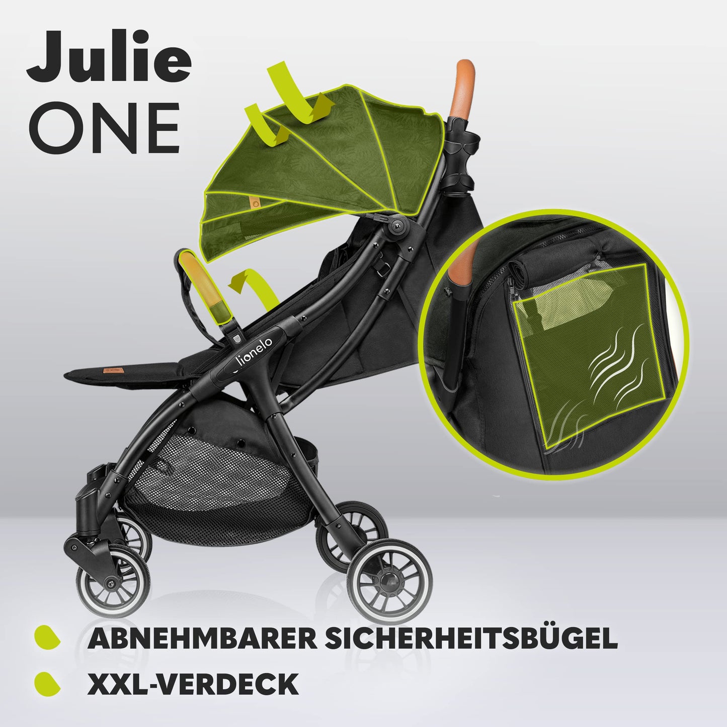 LIONELO Julie One Buggy Pushchair up to 22 kg, Adjustable Backrest and Footrest, Mosquito Net, Leg Warmer, Drink Holder and Transport Bag, Foldable