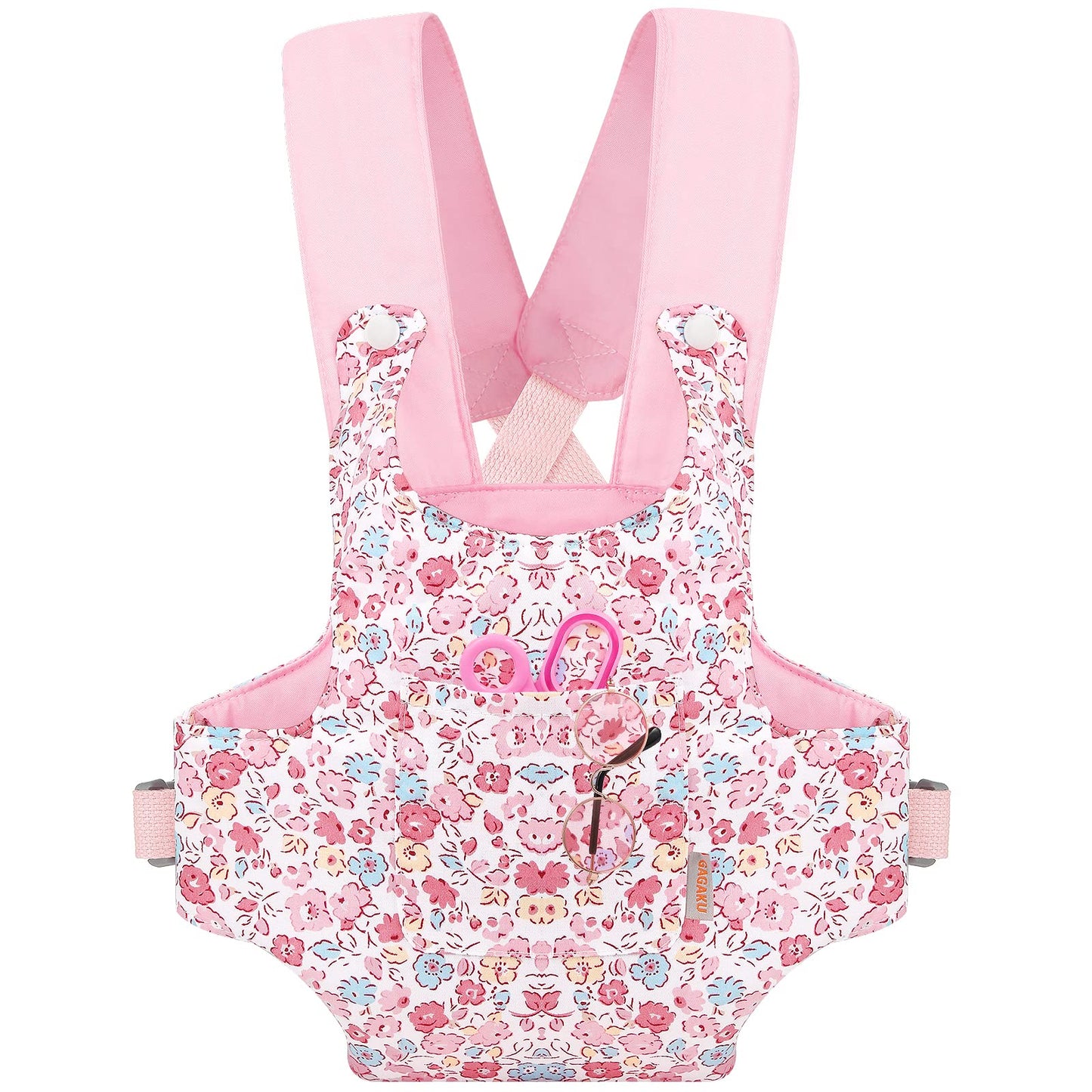 GAGAKU Puppentrage ab 3 Jahre Bauchtrage Babypuppen Zubehör Schultergurte Babytrage Puppe Kleinkind Puppentragetasche Stofftiertrage Kuscheltierträger - Rose - Kaninchengarten