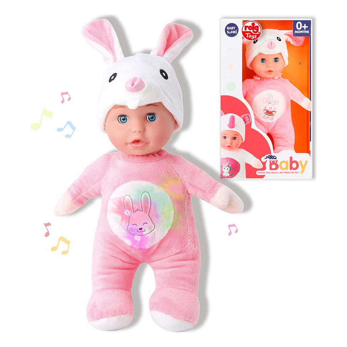 Babypuppe Reig 30 cm rosa Hase Plüschtier für Kinder zum Kuscheln und Spielen