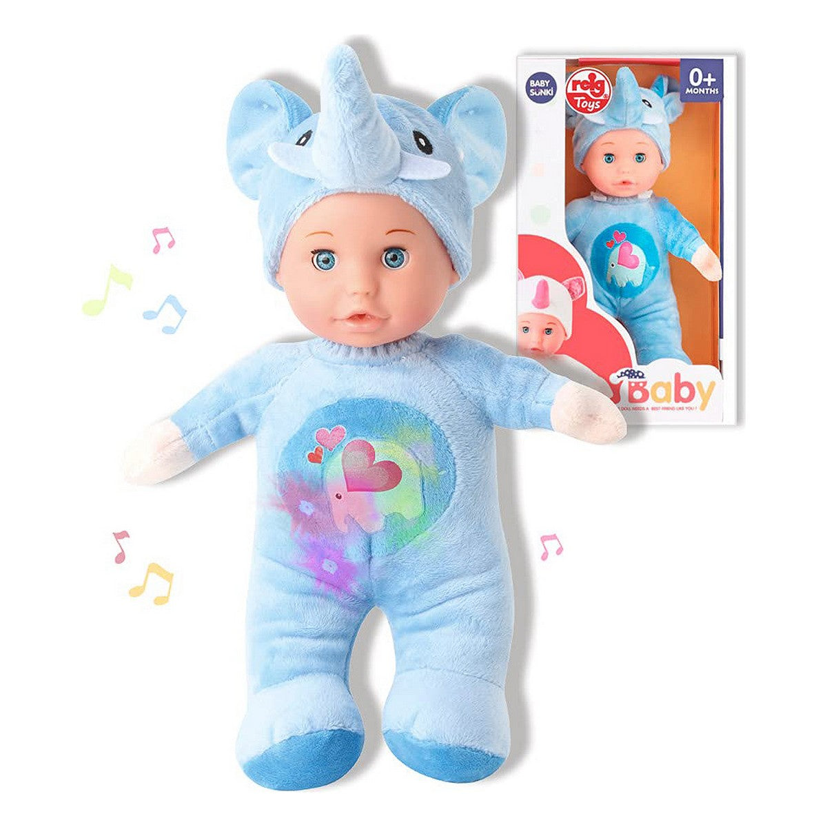 Babypuppe Reig 30 cm blau Elefant Plüschtier für Kinder zum Kuscheln und Spielen