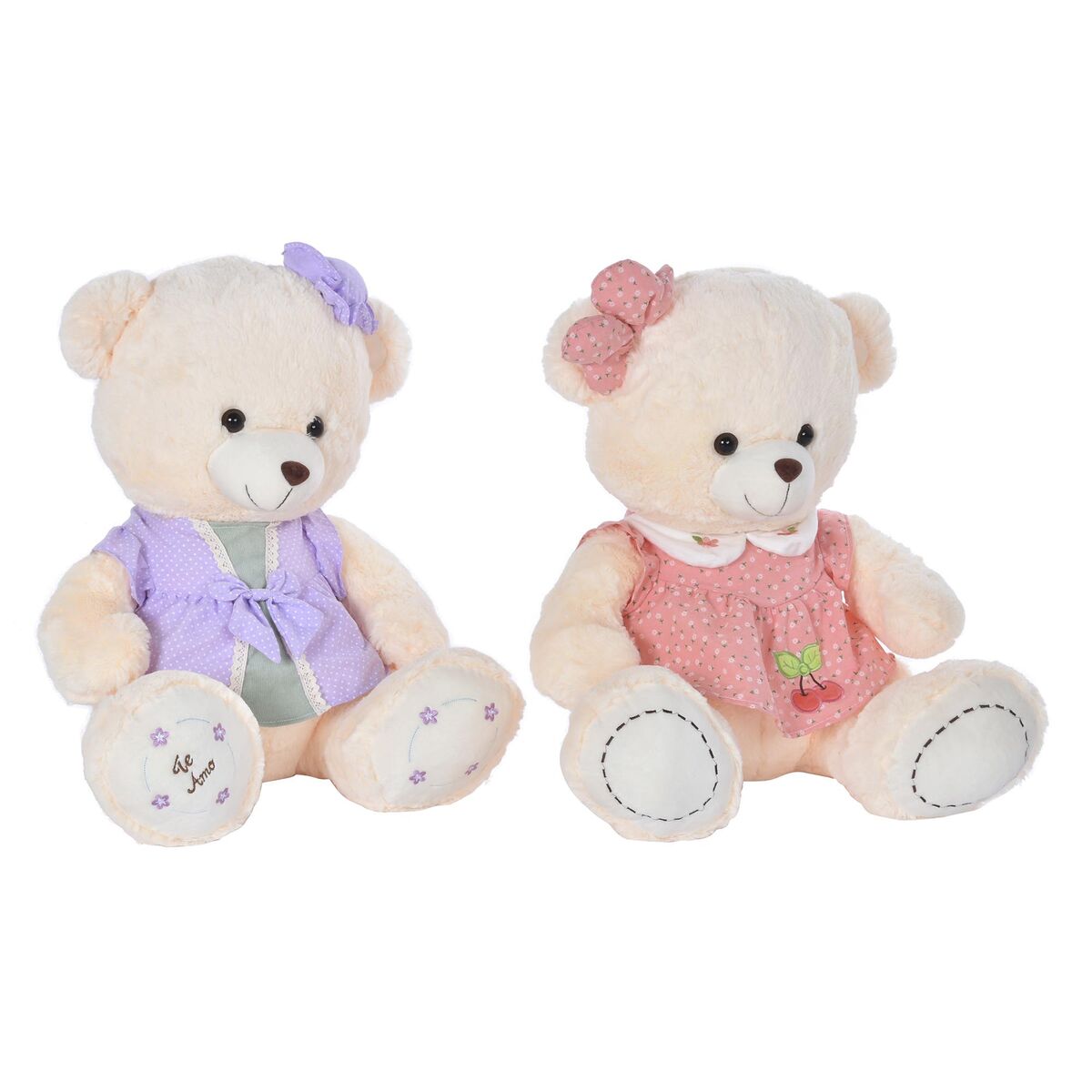 Plüschbär DKD Home Decor Kleid 42 x 20 x 50 cm Beige Rosa Lila Für Kinder Bär (2 Stück) - Meloni2