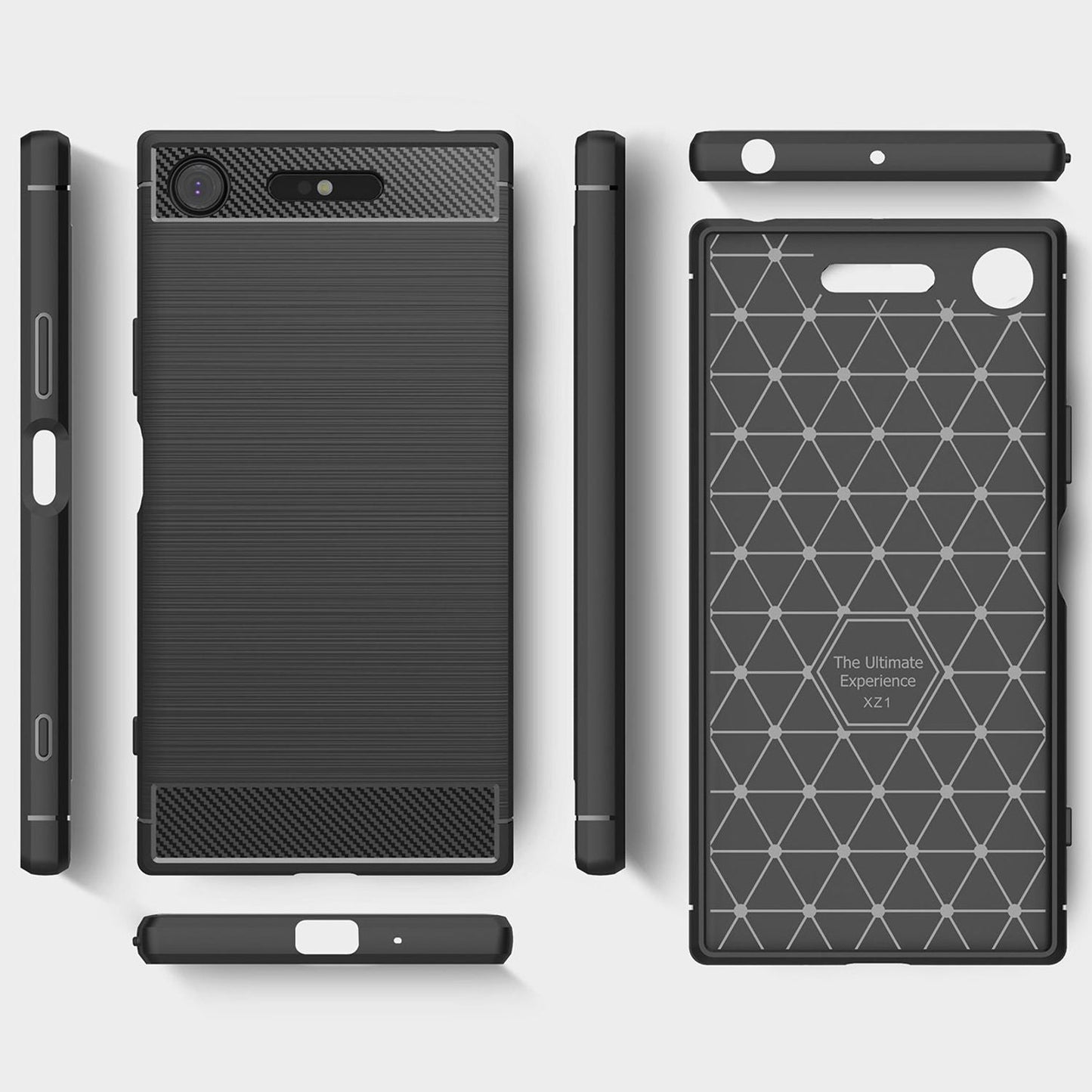 NALIA Silikonhülle für Sony Xperia XZ1 – Rutschfest & Matt – VORTEX (Gebürstete Optik & Carbon Design) – Marke aus Berlin