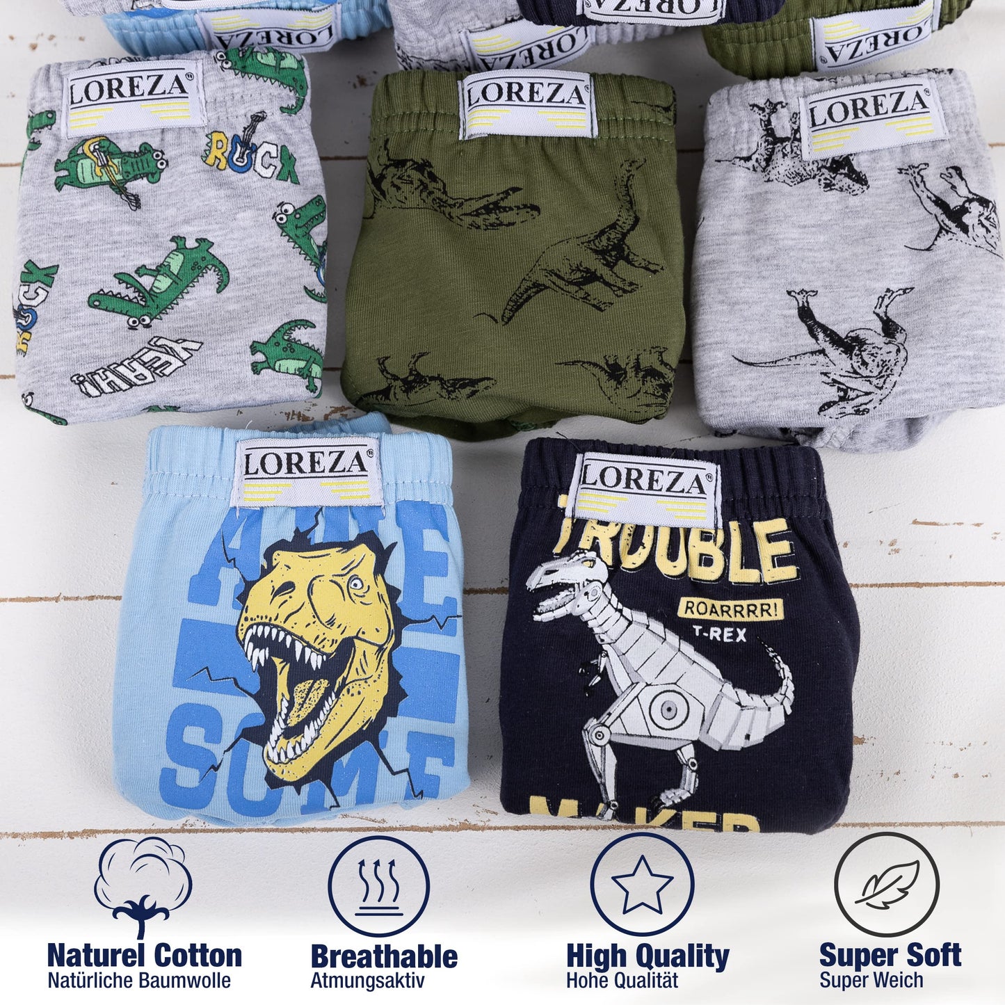 LOREZA ® 10 Pack Jungen Slips aus Baumwolle Unterhosen Größe 92-158