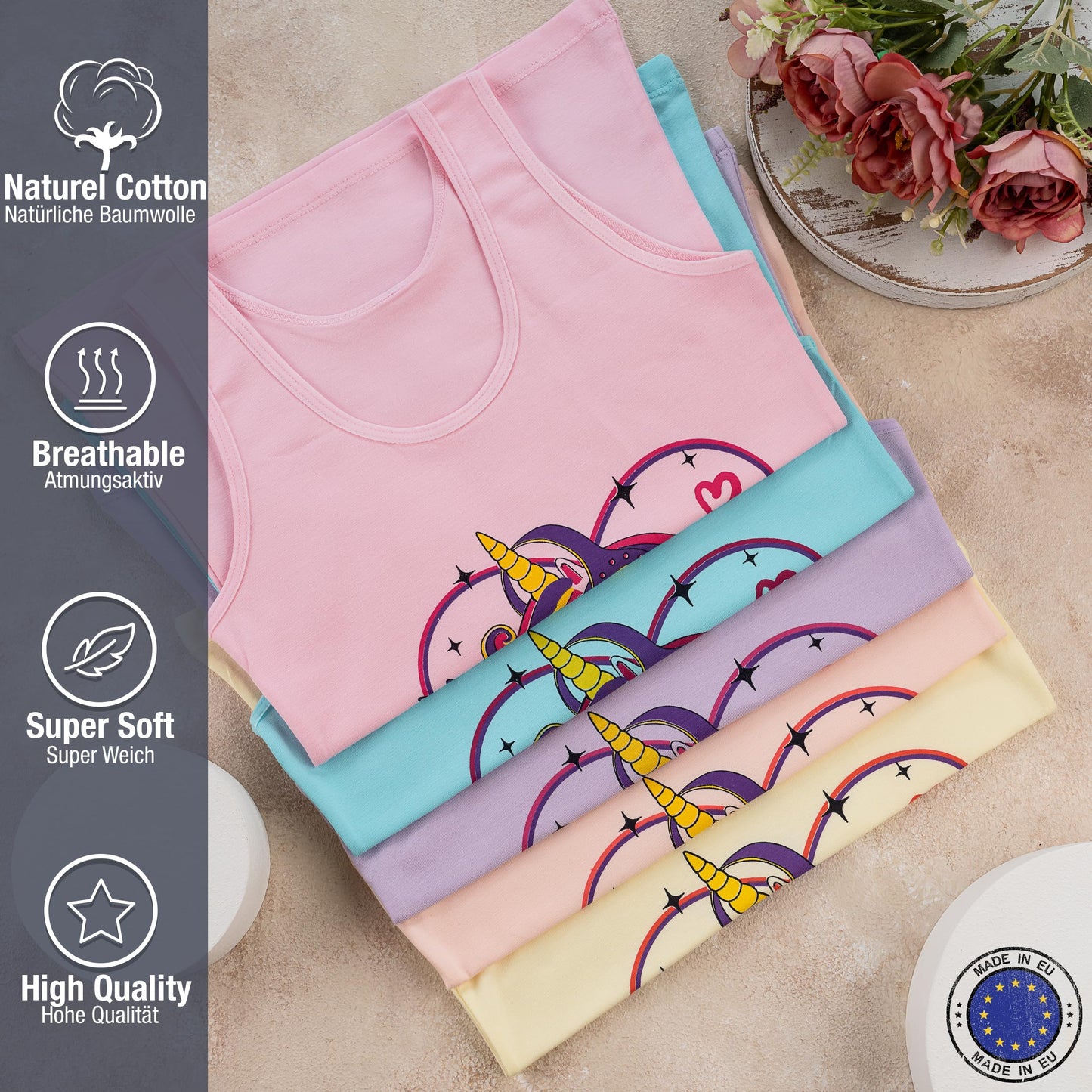 LOREZA ® 5 girls' cotton undershirts tank tops - sizes 92-170