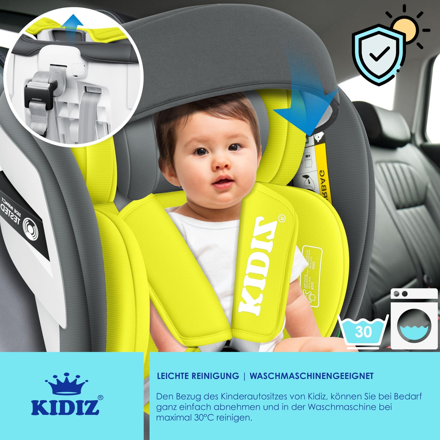 KIDIZ® Kindersitz Baby Autositz Kinderautositz Isofix Top Tether 360° drehbar Gruppe 0/1/2/3 ab Geburt 0-36kg Mit Sonnenschutzdach Seitenschutz 5 Punkt Gurt Kopfstützenverstellung ECE R129 Grau - Meloni2