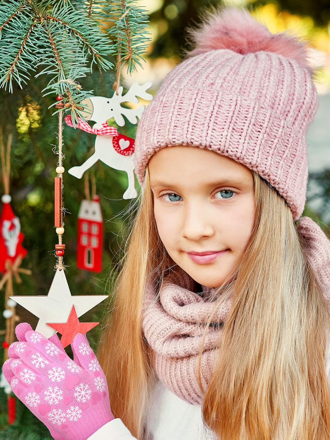 Geyoga 3 Paar Kinder Handschuhe Kleinkind Vollfinger Strickhandschuhe für 5-10 Jährig Kinder Mädchen (Lila, Rosa, Rosarot)