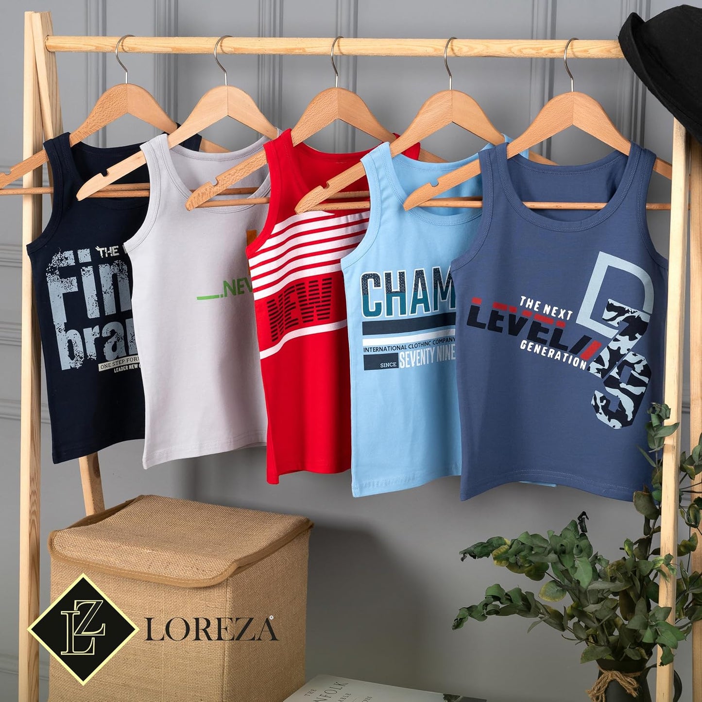 LOREZA ® 5 Pack Jungen Unterhemden aus Baumwolle Tank Top Unterwäsche Knaben