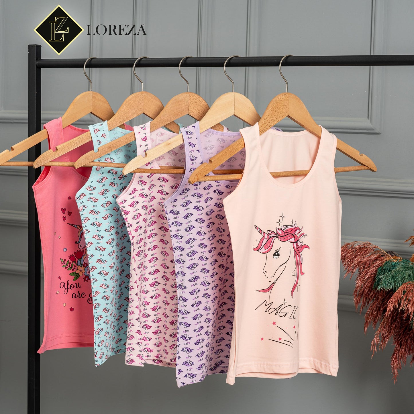 LOREZA ® 5 girls' cotton undershirts tank tops - sizes 92-170