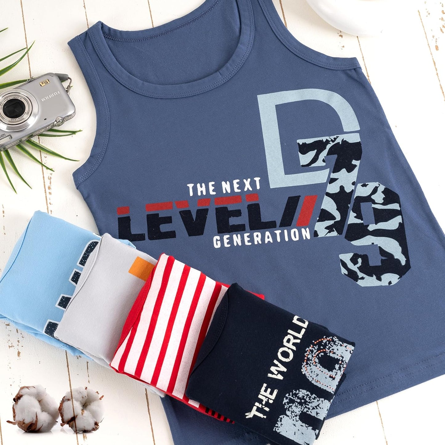 LOREZA ® 5 Pack Jungen Unterhemden aus Baumwolle Tank Top Unterwäsche Knaben