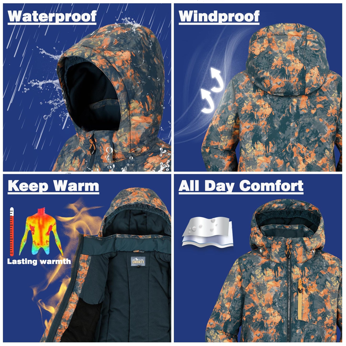 SMONTY SNOWER Boys' Snowsuit with Removable Hood, Ski Suit, Extra Warm, Winter Suit