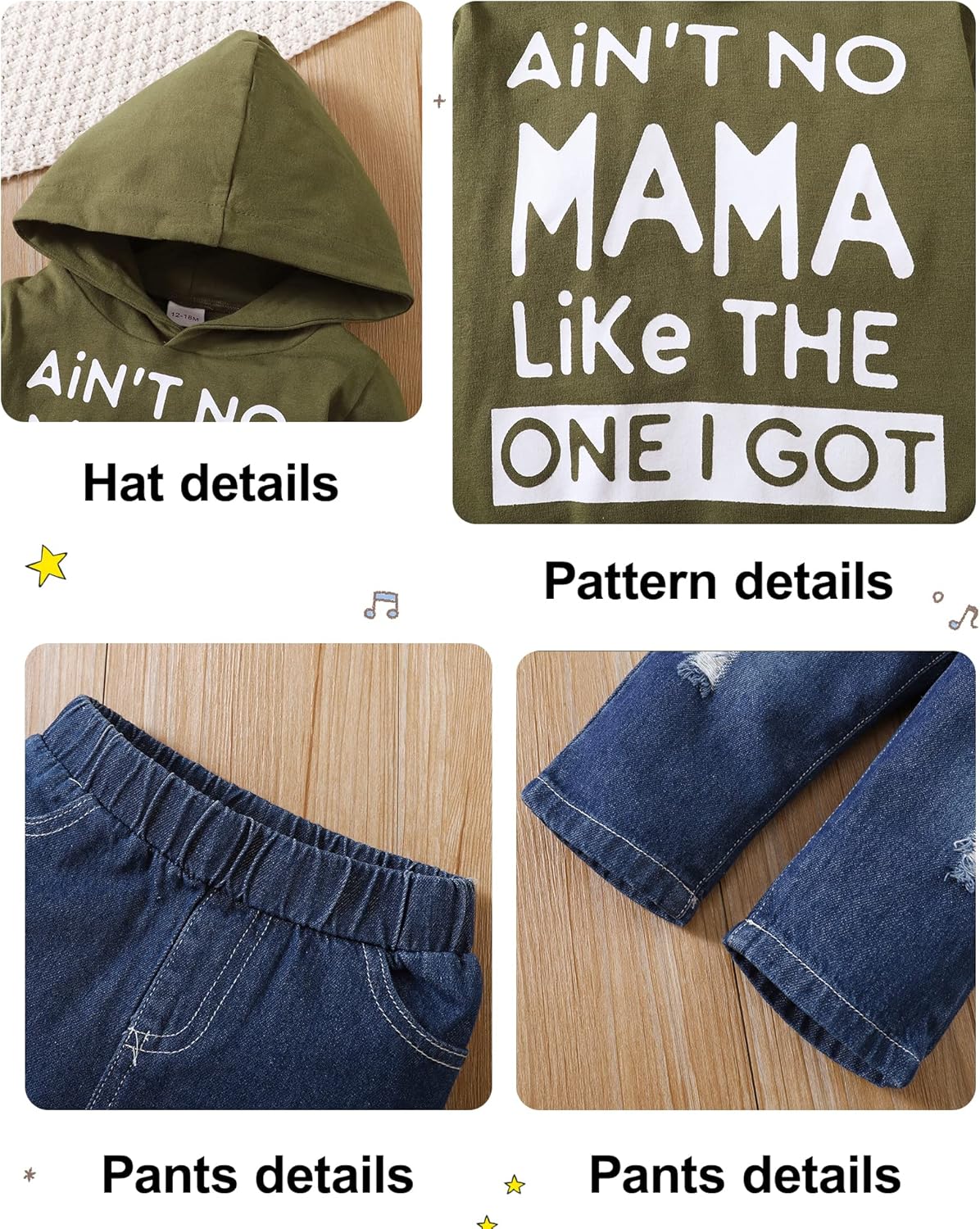 SOLOYEE Baby Boys Outfits Clothing Sets Toddler Clothing Boy 1-5 Years Letter Pattern Long Sleeves with Hood Sweatshirt and Baby Jeans Boy 2-Piece Set