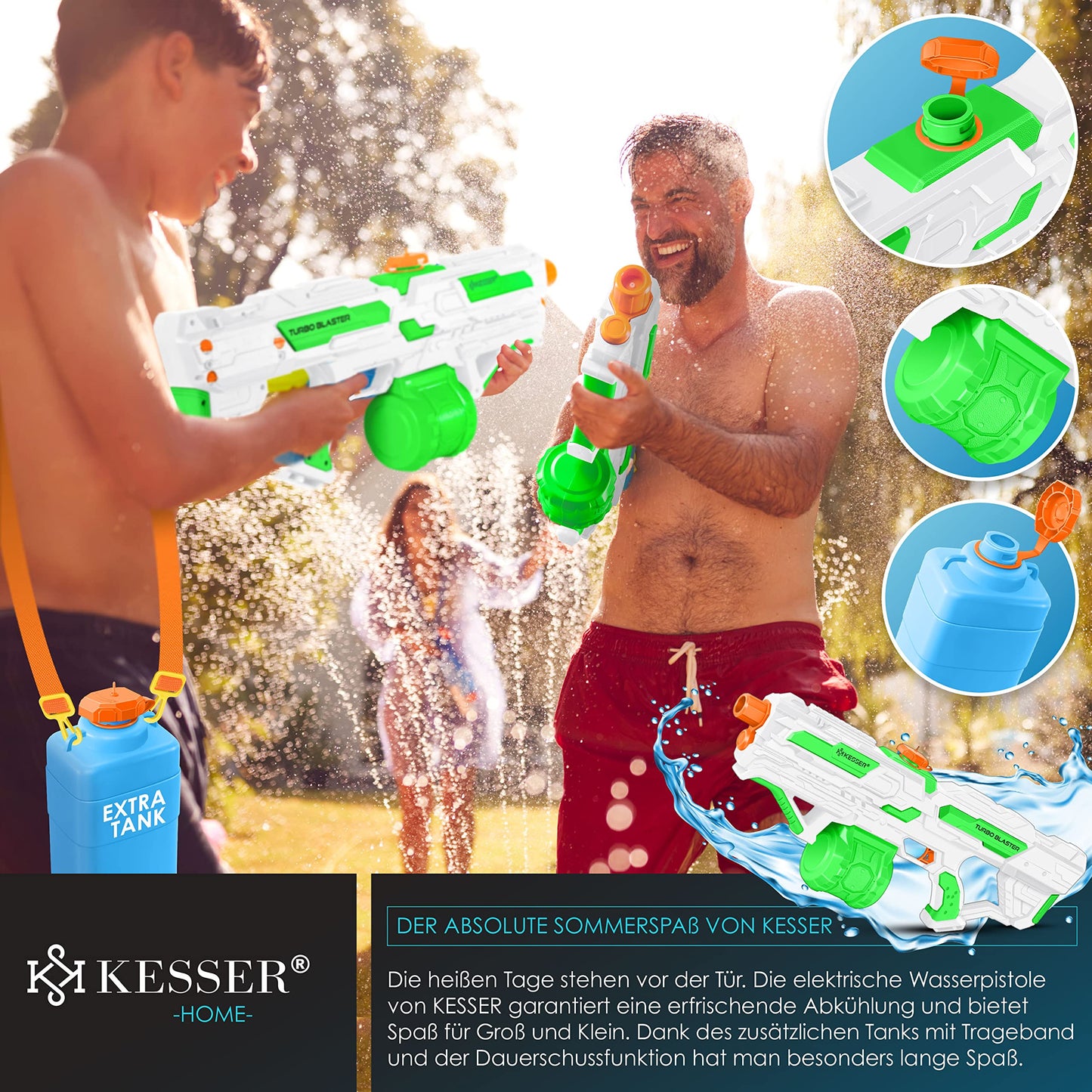 KESSER® Wasserpistole Elektrisch mit Akku Spritzpistolen 1000 ml große Wasserspritzpistole für Kinder und Erwachsene, 8m Reichweite, Wasserspielzeug inkl. Akku, Ladekabel & Extra-Tank Rot/Schwarz