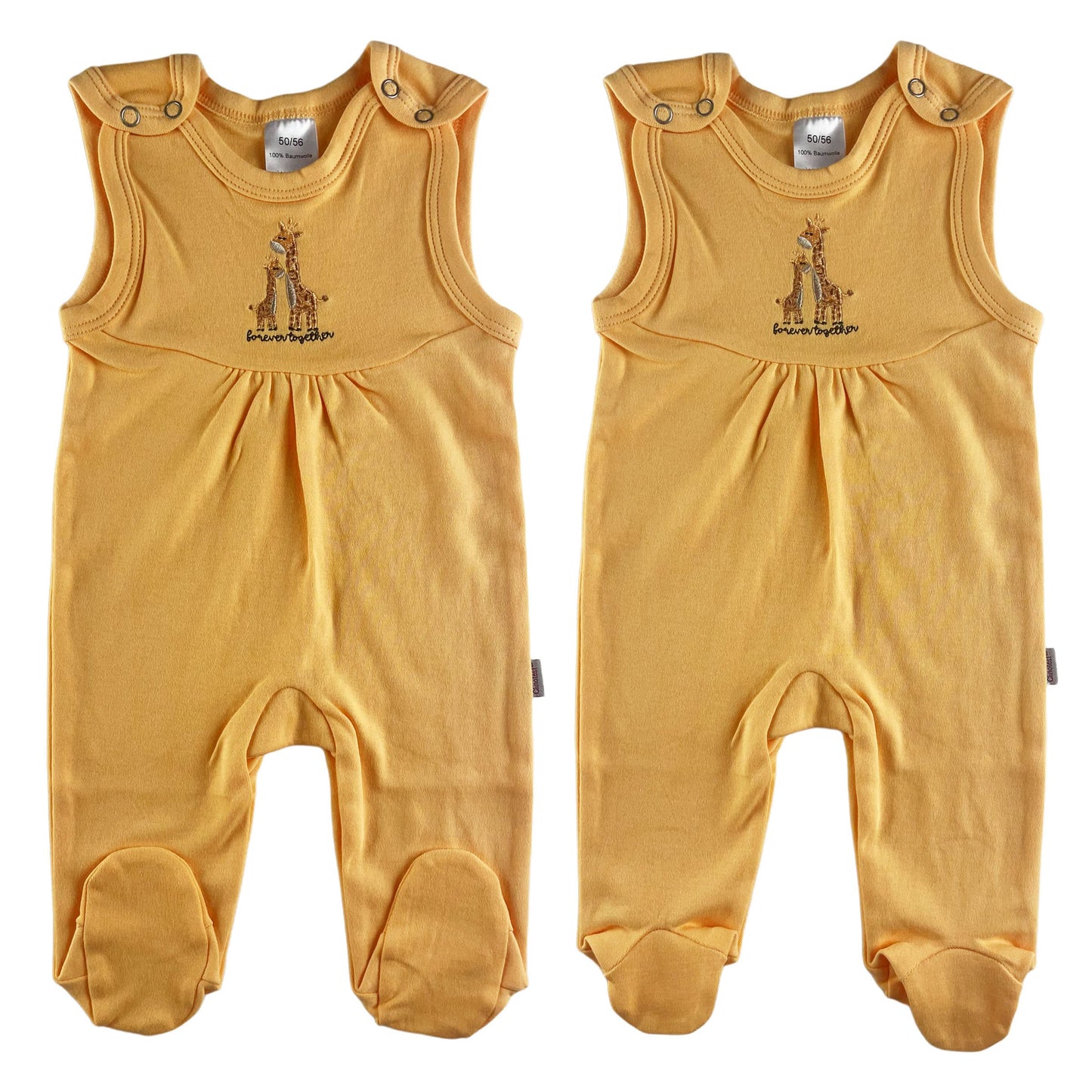 Clinotest Newborn Romper Set of 2 – 100% Cotton, Interlock, Unisex Baby Romper with Embroidery, Snap Fasteners on Shoulders, Integrated Feet, Washable at 60°C