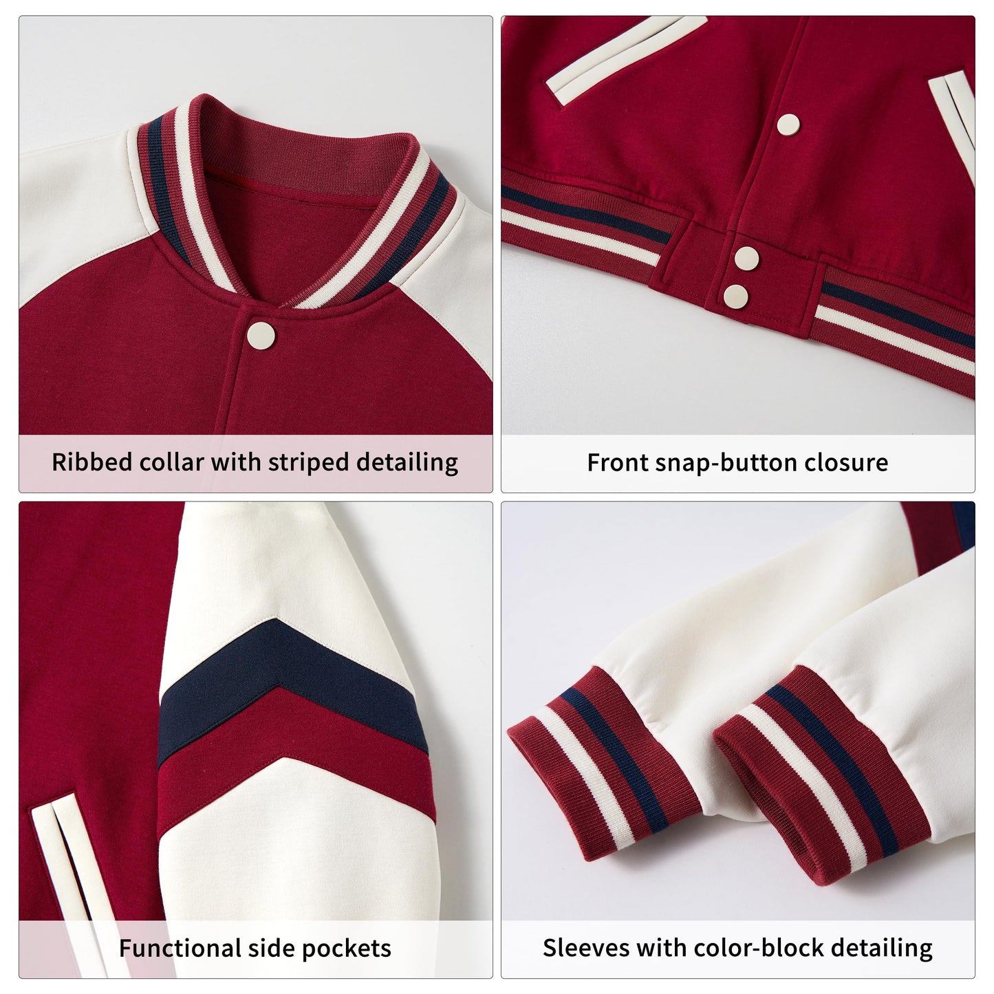 Rolanko Girls Baseball Jacket Boys Varsity Style Sweat Jacket with Pockets for School Bomber Coat for Children