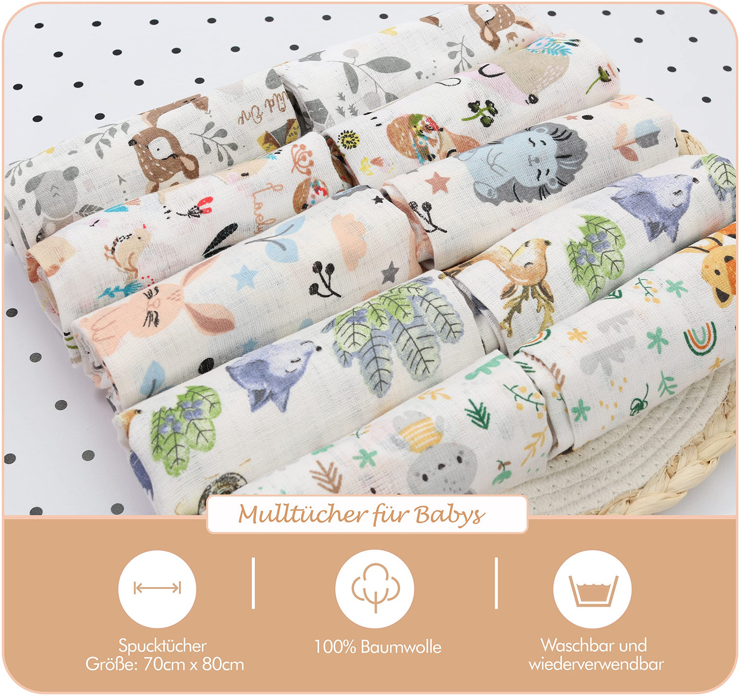 FENSILO - Mulltücher - Mullwindeln - 10er Pack 70x80 cm - Stoffwindeln, Made IN EU, schadstoffgeprüft - Spucktücher Set für Mädchen – Baby Mullwindeln- Rosa - Oeko-TEX Zertifiziert