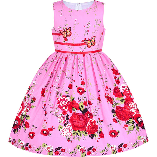 Sunny Fashion Mädchen Kleid Lila Rose Doppelklicken Krawatte Party Kids Trägerkleid Gr. 98-146