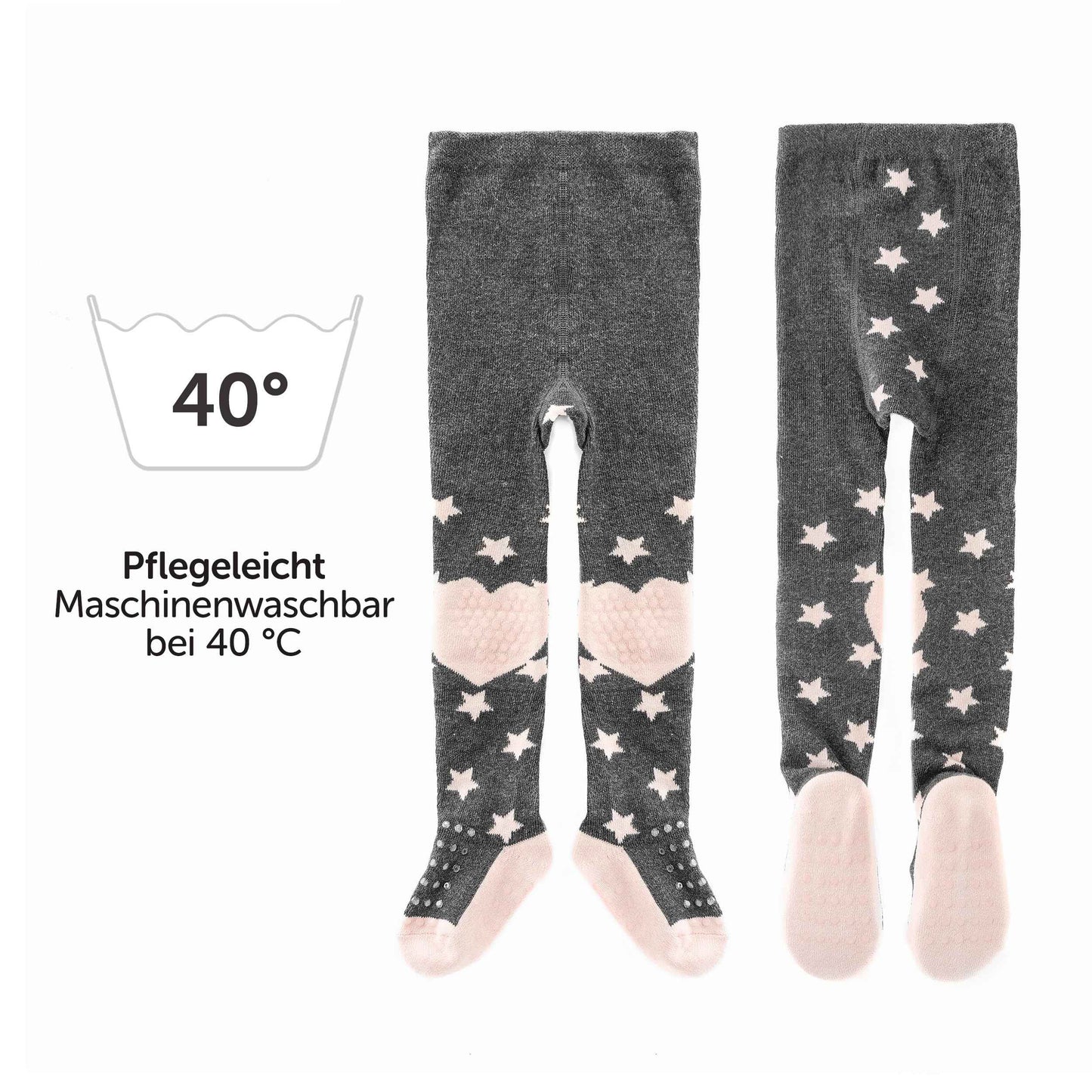 LaLoona Baby Crawling Tights with ABS Sole - Elastic Children's Tights with Non-Slip Nubs - Stars / Pink
