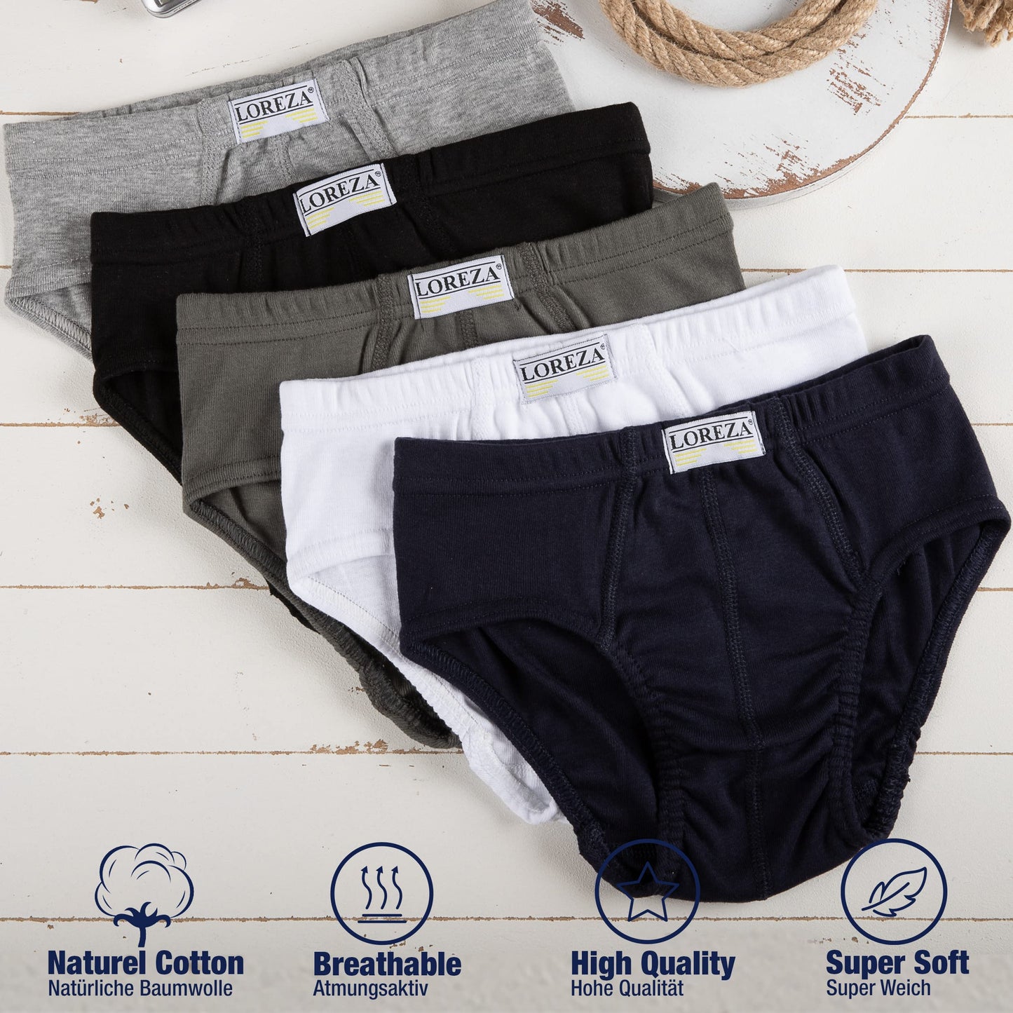LOREZA ® 10 Jungen Slips aus 100% Baumwolle Unterhosen Unterwäsche 92-170