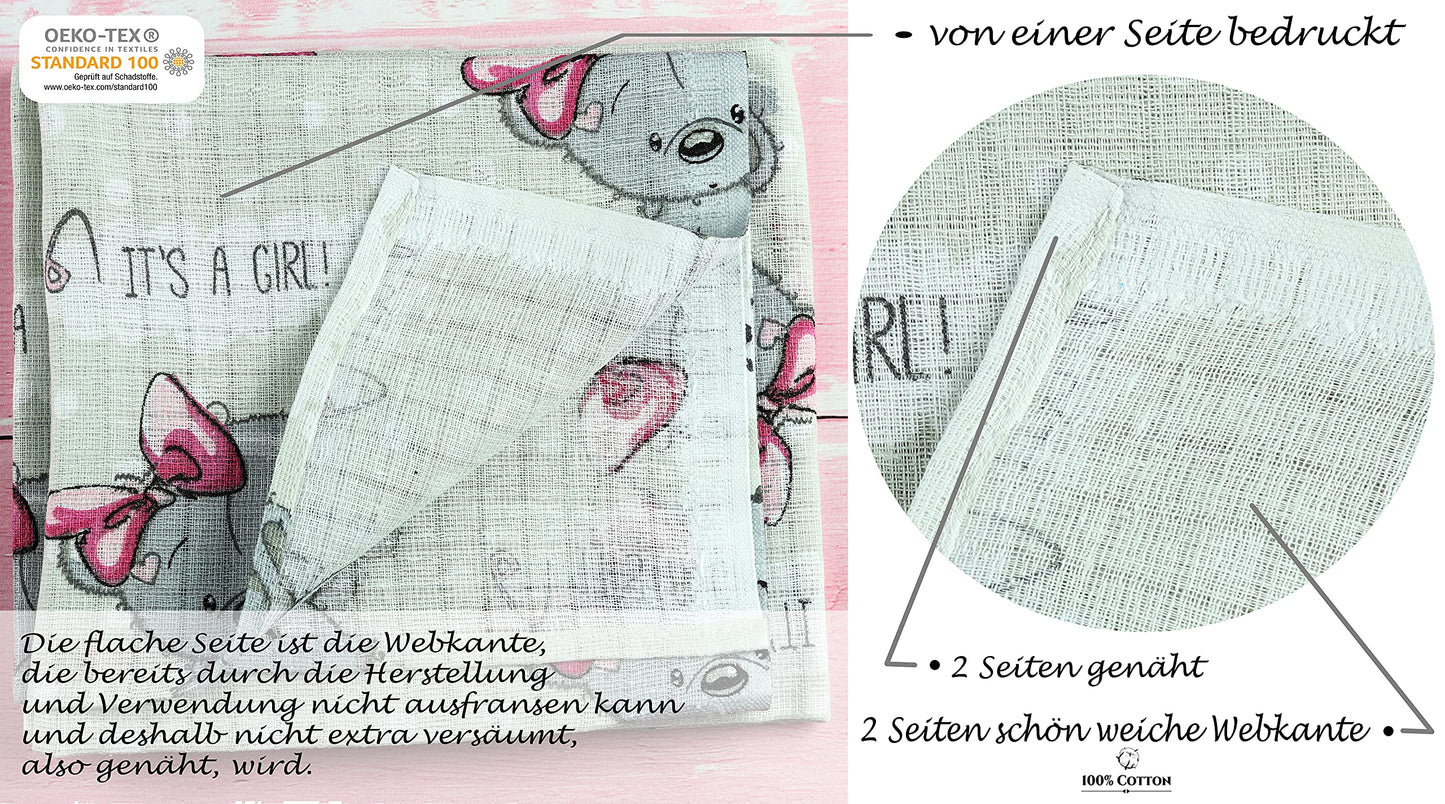 FENSILO - Mulltücher - Mullwindeln - 10er Pack 70x80 cm - Stoffwindeln, Made IN EU, schadstoffgeprüft - Spucktücher Set für Mädchen – Baby Mullwindeln- Rosa - Oeko-TEX Zertifiziert