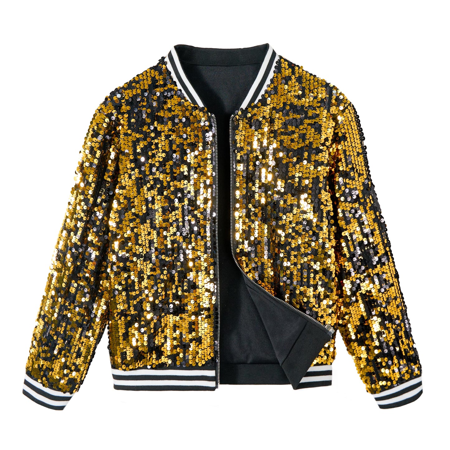 LOLANTA Girls Sequin Bomber Jacket with Pockets Zipper Long Sleeve Glitter Baseball Jackets for Kids 4-13 Years