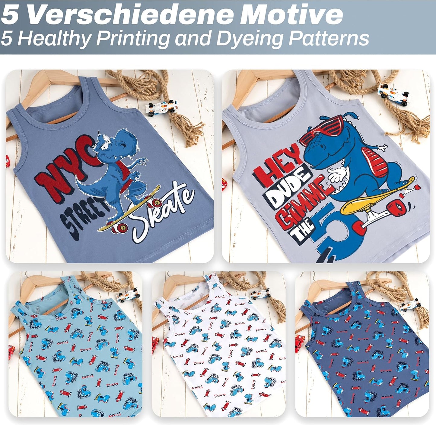 LOREZA ® 5 Pack Jungen Unterhemden aus Baumwolle Tank Top Unterwäsche Knaben