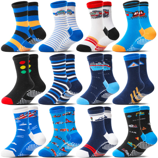 Welwoos 12 Pairs Anti-Slip Socks for Kids Baby Boys Girls Children Anti-Slip Cotton Socks